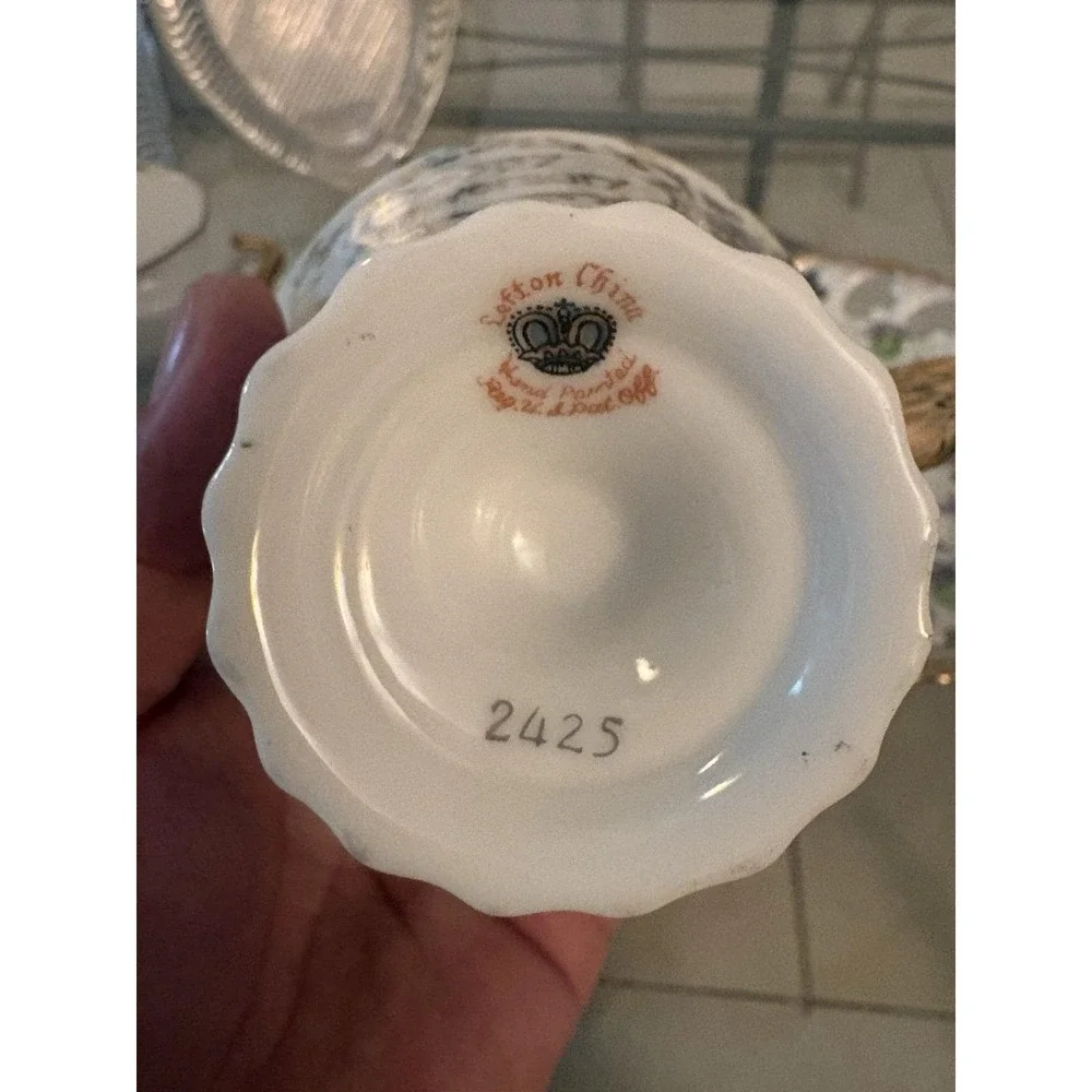 Vintage Lefton China Happy Anniversary Teacup Saucer Set Violets 2425 Japan
